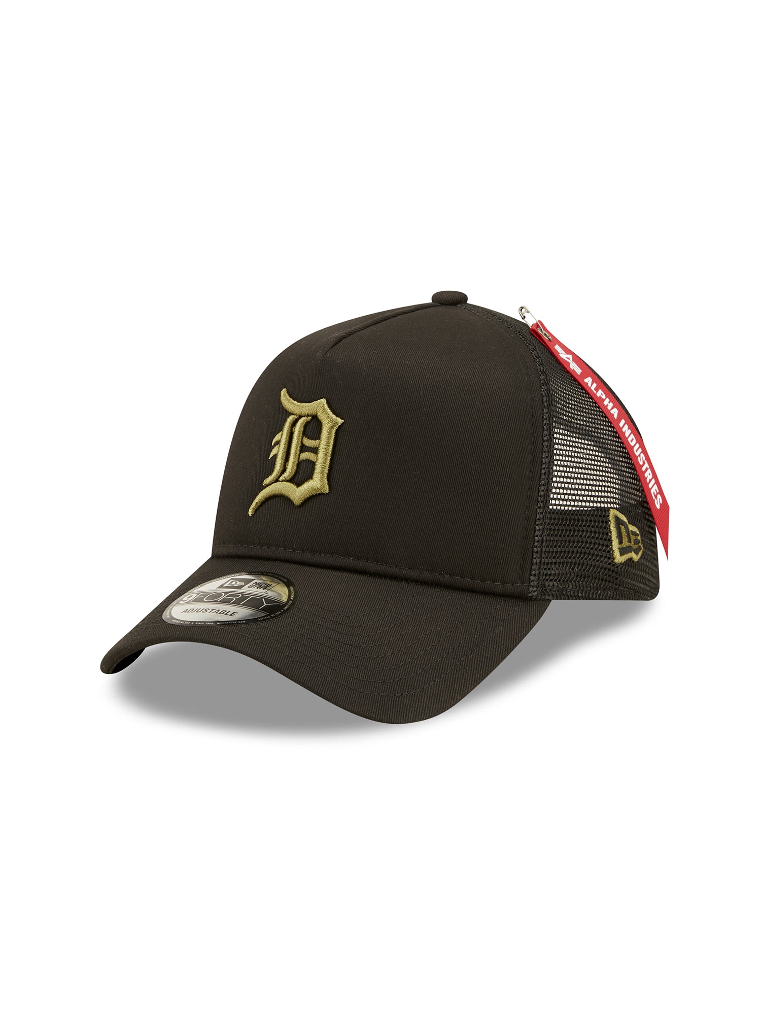 Men's Detroit Tigers New Era x Alpha Industries Black A-Frame 9FORTY  Trucker Snapback Hat