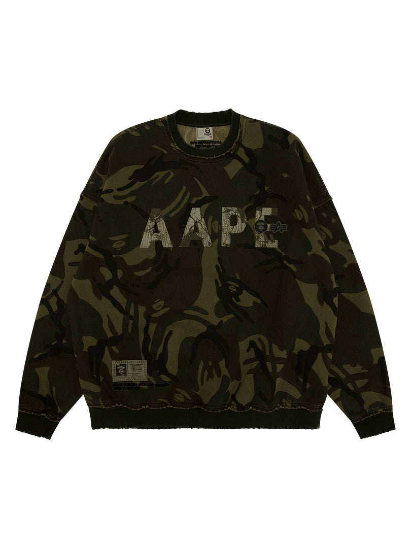 AAPE X ALPHA CAMO CREWNECK SWEATSHIRT TOP Alpha Industries / FW24-AAPE CAMO L 