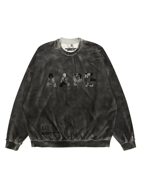 AAPE X ALPHA CREWNECK SWEATSHIRT TOP Alpha Industries / FW24-AAPE BLACK S 