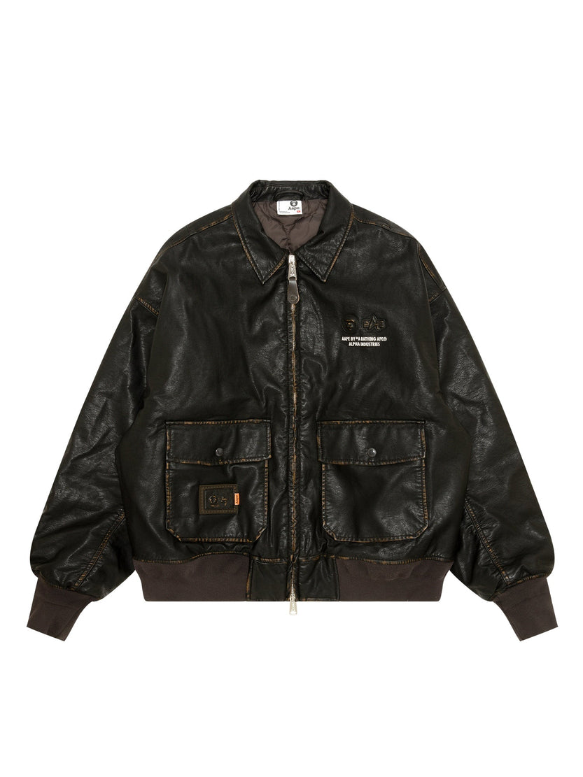 AAPE X ALPHA PU LEATHER QUILTED JACKET OUTERWEAR Alpha Industries / FW24-AAPE BROWN S 