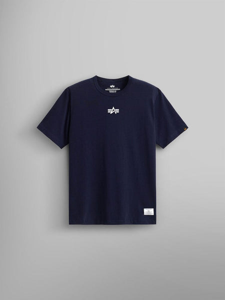 The Born Of Purpose Tee by Alpha Industries in replica blue showcasing a screen-printed Flying A logo in white at the center.