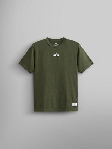 The Born Of Purpose Tee by Alpha Industries in olive green with a white screen-printed Flying A logo on the chest.