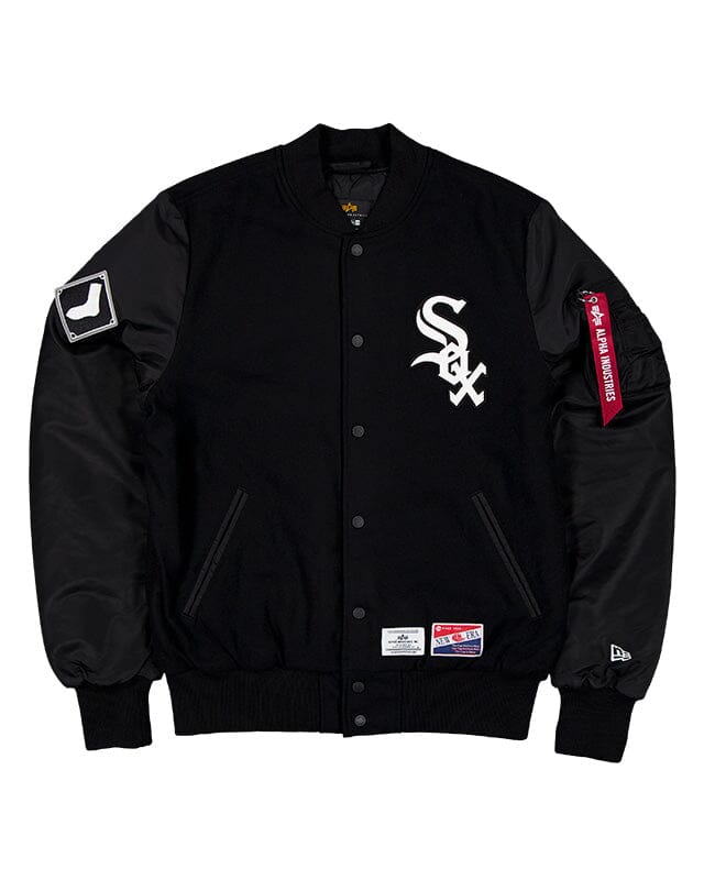 CHICAGO WHITE SOX X ALPHA X NEW ERA WOOL VARSITY MA-1 BOMBER JACKET OUTERWEAR Alpha Industries BLACK S 