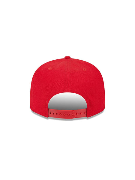 The back view of the red Kansas City Chiefs x Alpha x New Era 950 Cap by Alpha Industries features an adjustable strap, ideal for showcasing your style.