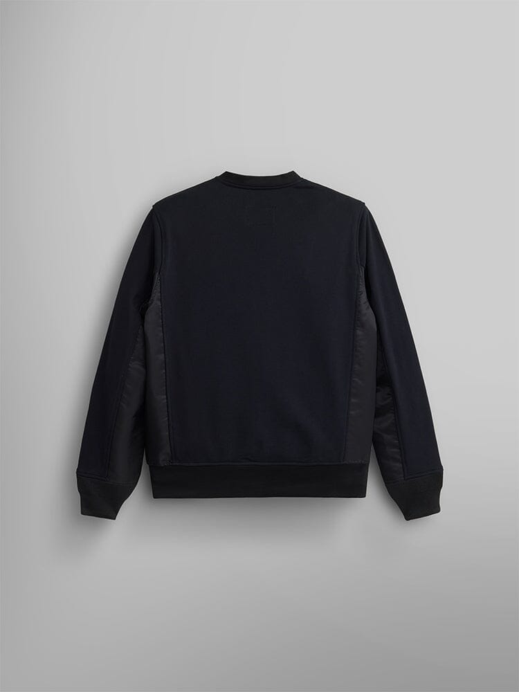 Back view of the Mixed Media Crewneck Sweatshirt in black by Alpha Industries, crafted in cozy French terry fabric.