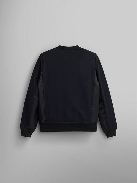 Back view of the Mixed Media Crewneck Sweatshirt in black by Alpha Industries, crafted in cozy French terry fabric.