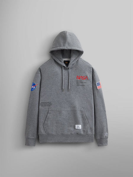 NASA WORM LOGO HOODIE TOP Alpha Industries MEDIUM CHARCOAL HEATHER XS 