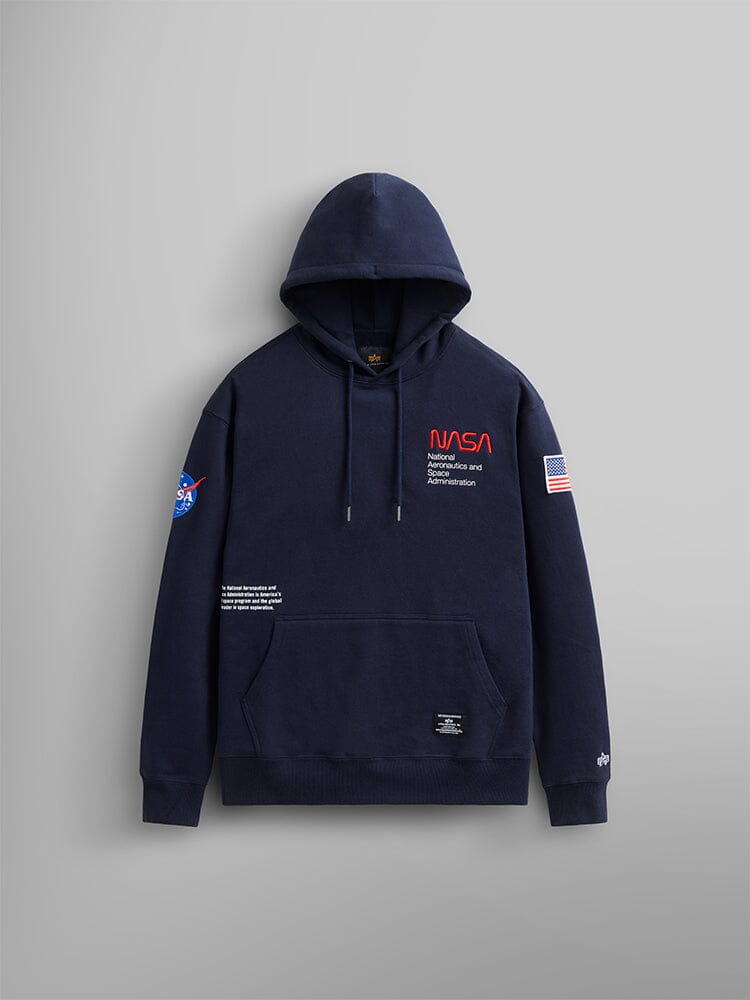 NASA WORM LOGO HOODIE TOP Alpha Industries REPLICA BLUE XS 