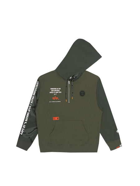 AAPE X ALPHA MIXED MEDIA HOODIE TOP Alpha Industries, Inc. OLIVE L 