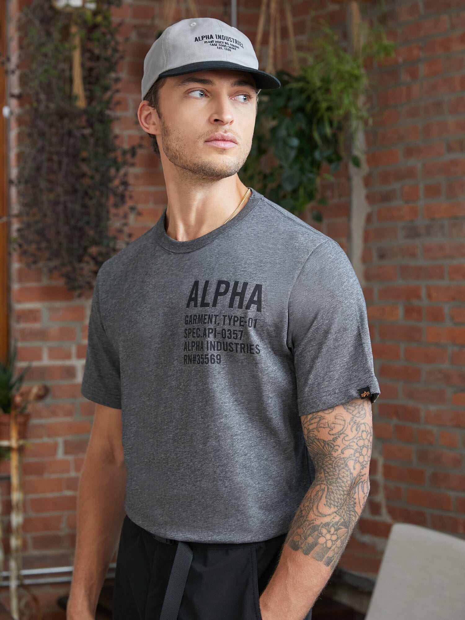 ALPHA GRAPHIC TEE TOP Alpha Industries DARK CHARCOAL HEATHER 2XL 