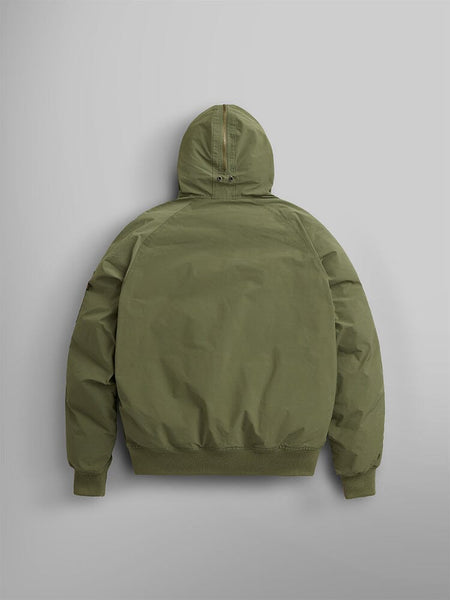 Back view of the olive green N-2B Altitude Parka by Alpha Industries.