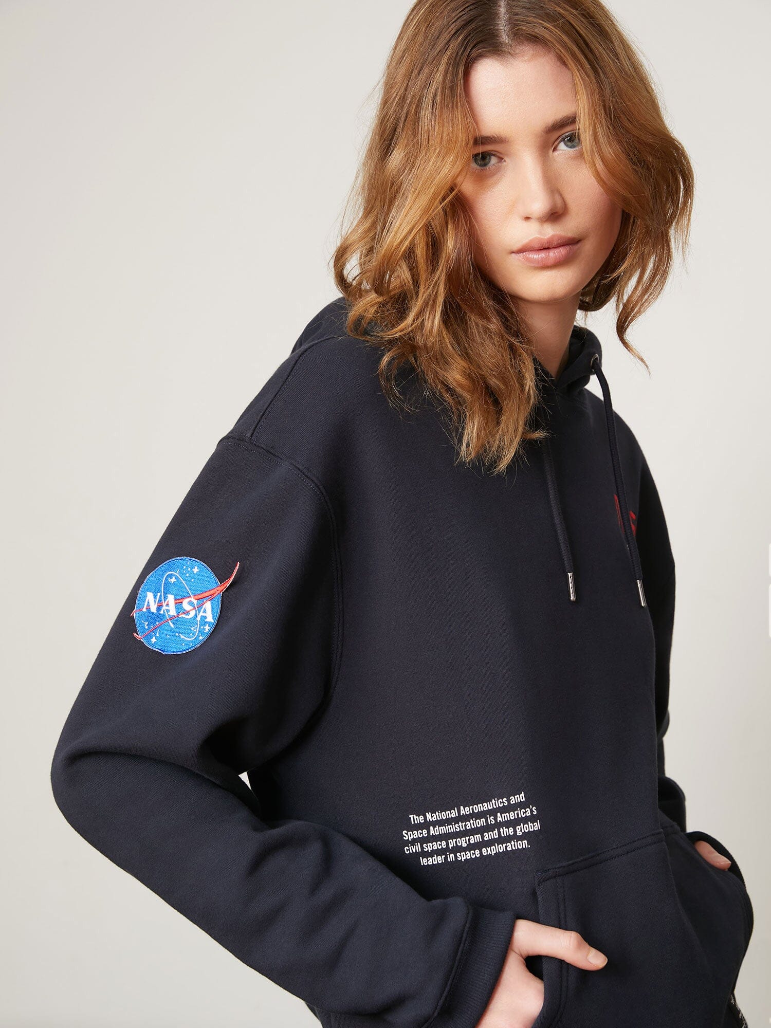 NASA WORM LOGO HOODIE TOP Alpha Industries REPLICA BLUE XS 